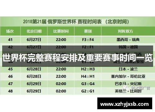 世界杯完整赛程安排及重要赛事时间一览